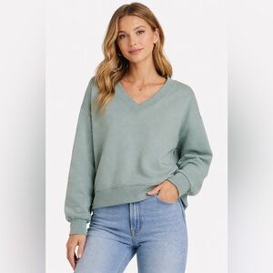 Pact Women's V-Neck Sweater in Sage Green